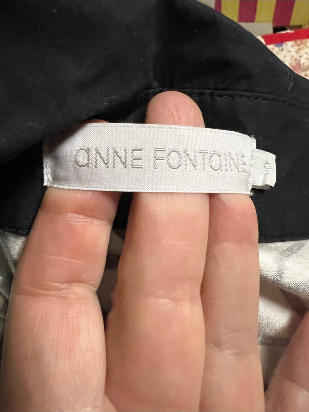 Anne Fontaine Sz 40 Shirt Geometric White W/ Contrast Crisp Cotton Black Collar - Picture 11 of 16